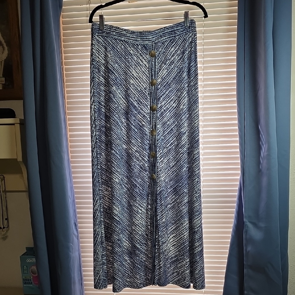 Robert Louis Blue Button-Front Maxi Skirt Size L